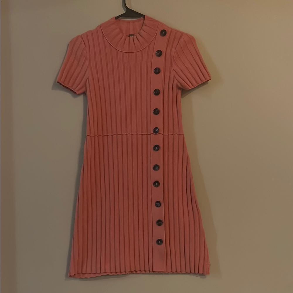 Free People Coral Button-Down Ribbed Short Sleeve Dress